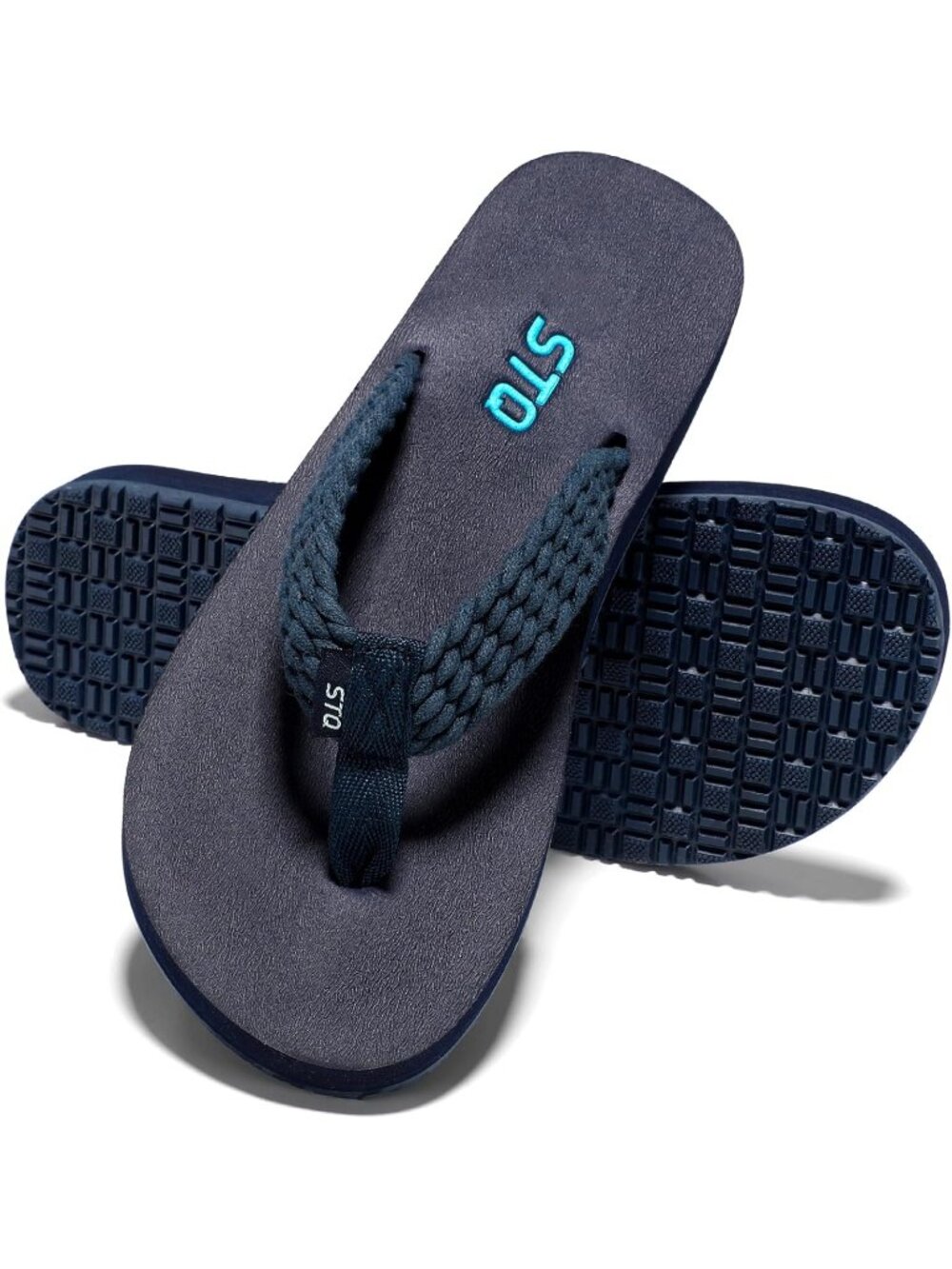 Women's Navy Quick Dry Flip Flops with Yoga Mat Sole Arch Support Sandals